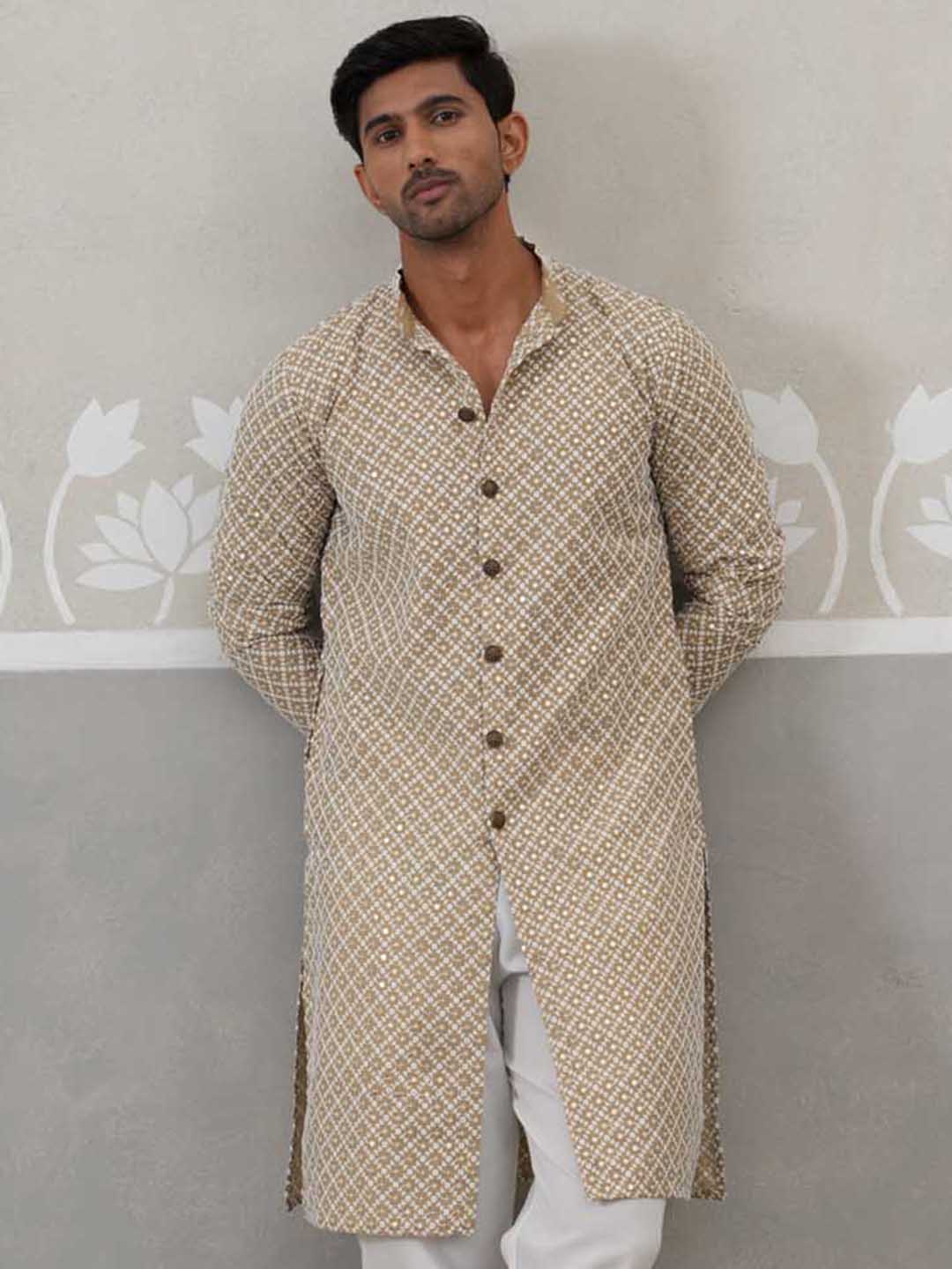 Sequin Chikankari Front Open Kurta.