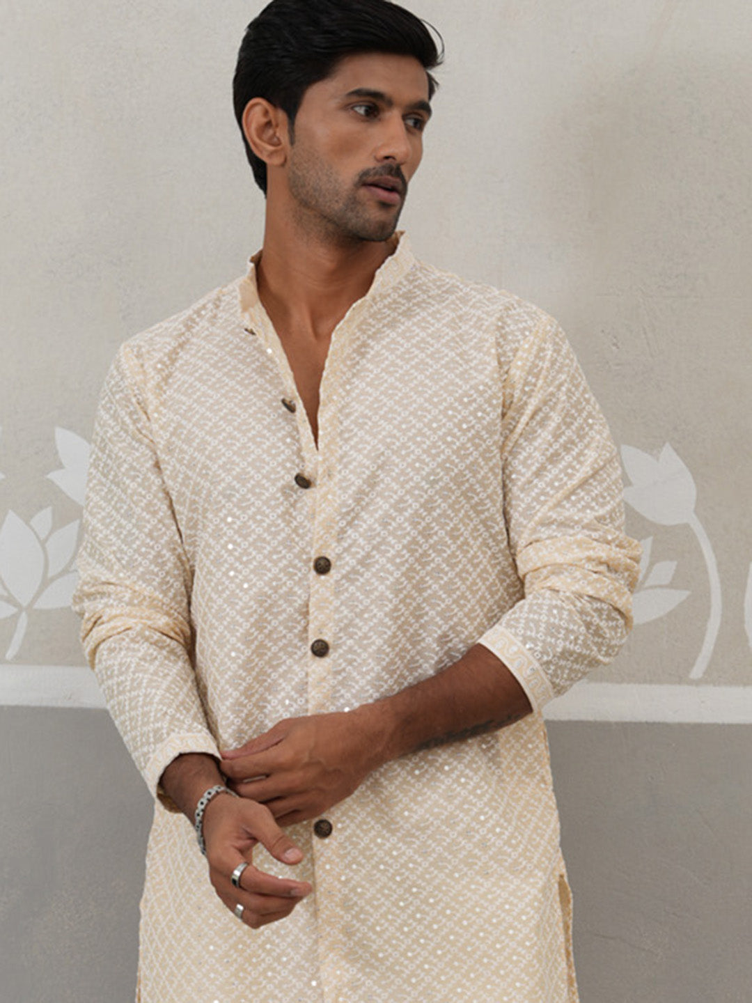 Sequin Chikankari Front Open Kurta.