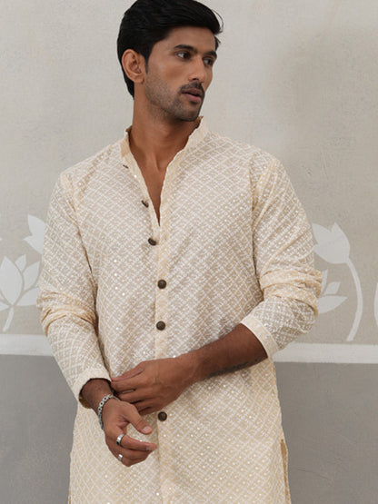 Sequin Chikankari Front Open Kurta.