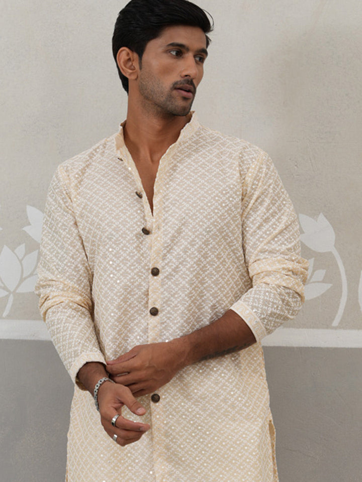 Sequin Chikankari Front Open Kurta.