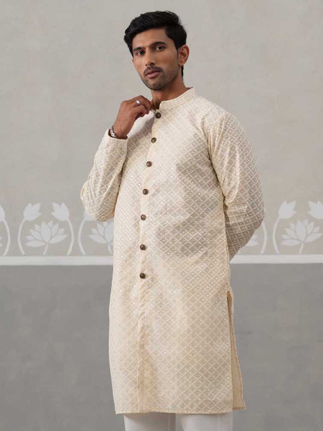 Sequin Chikankari Front Open Kurta.