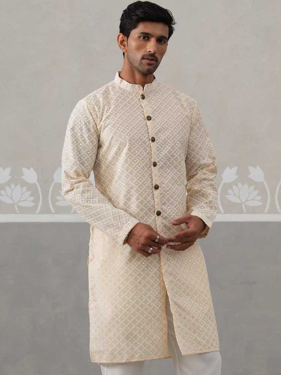 Sequin Chikankari Front Open Kurta.