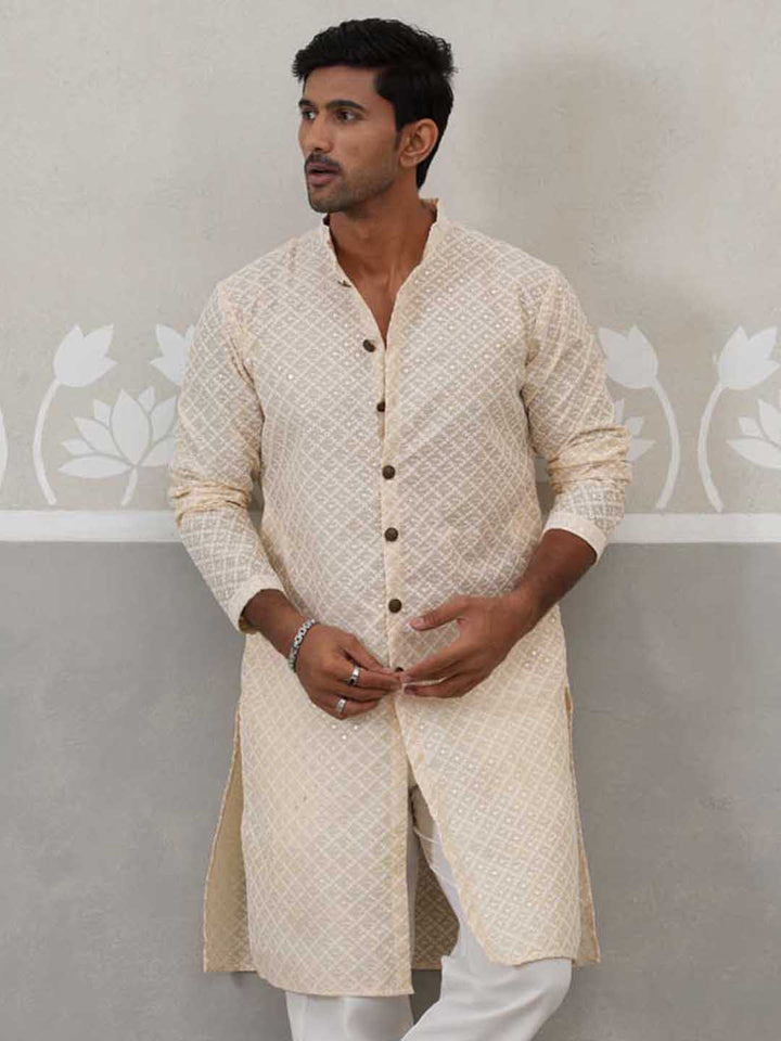 Sequin Chikankari Front Open Kurta.
