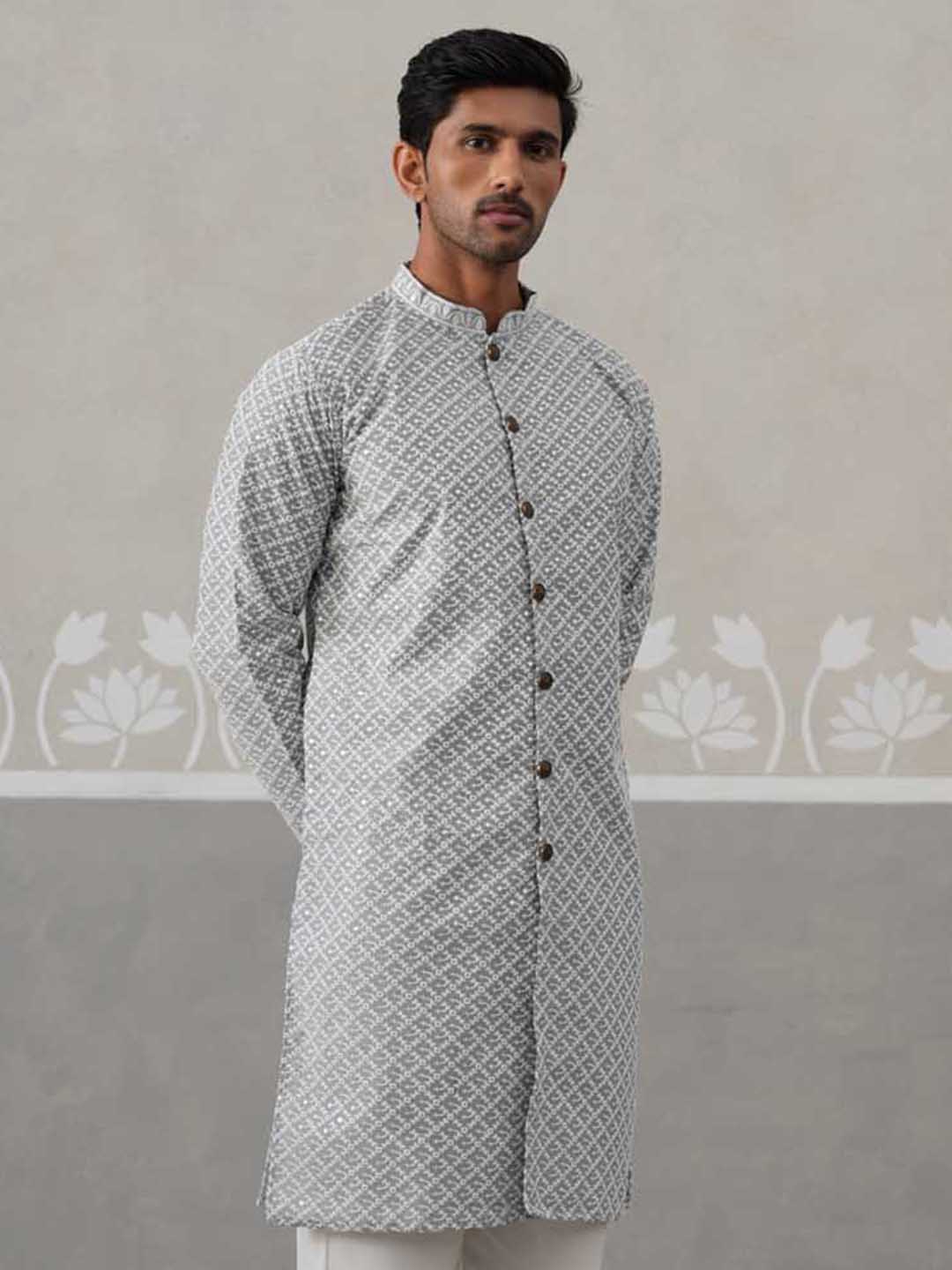 Sequin Chikankari Front Open Kurta.