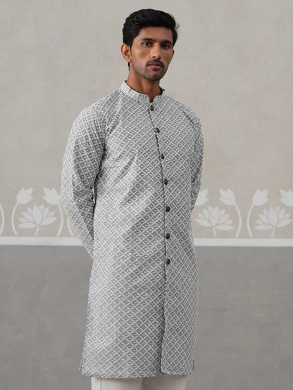Sequin Chikankari Front Open Kurta.