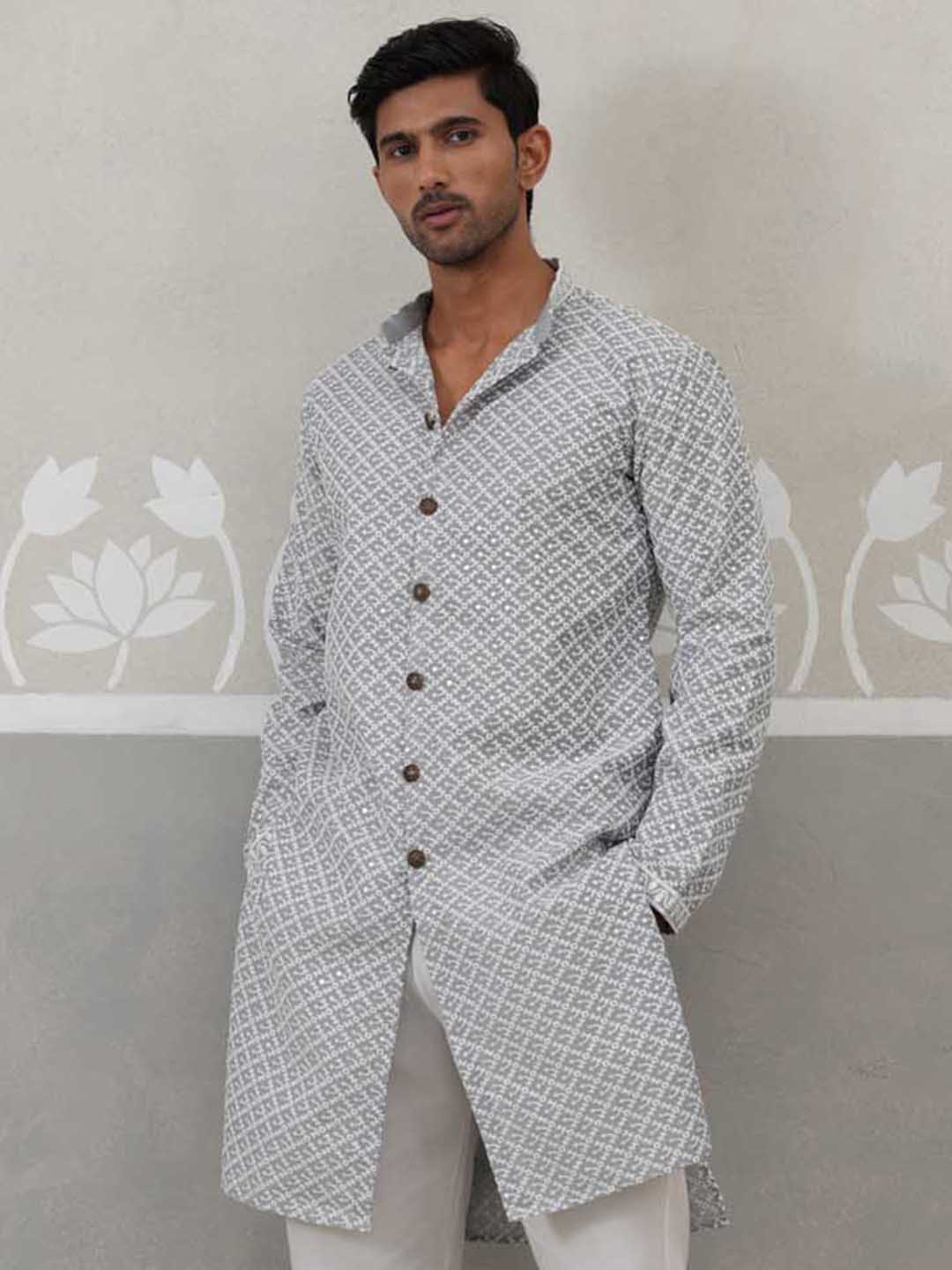 Sequin Chikankari Front Open Kurta.