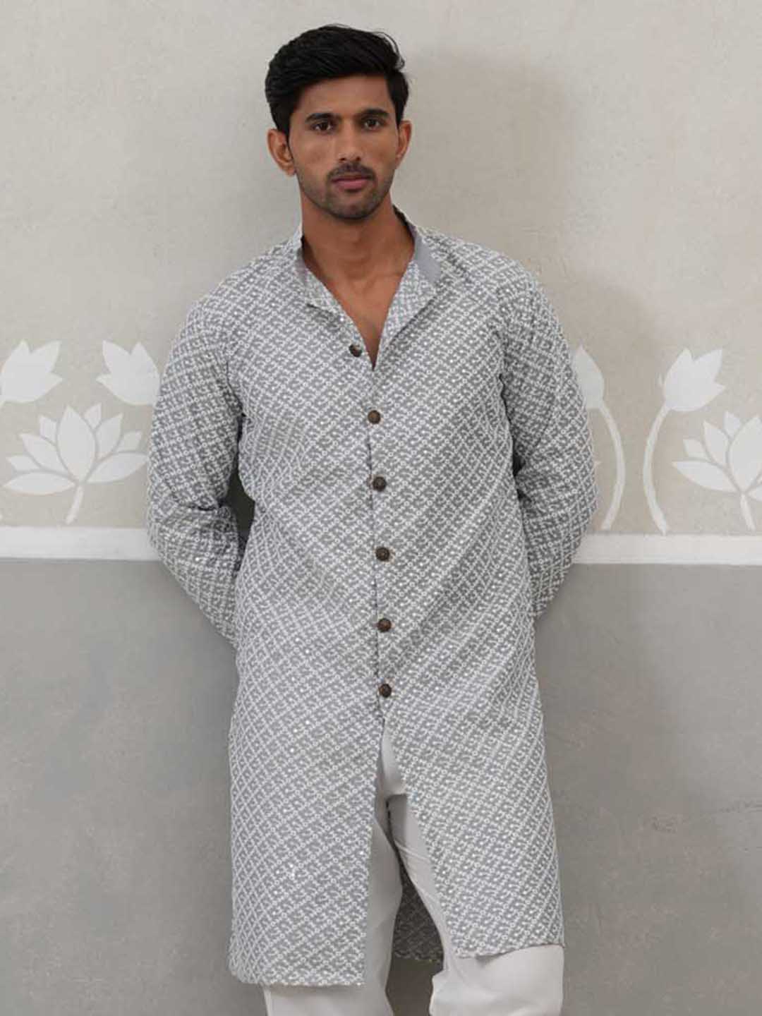 Sequin Chikankari Front Open Kurta.