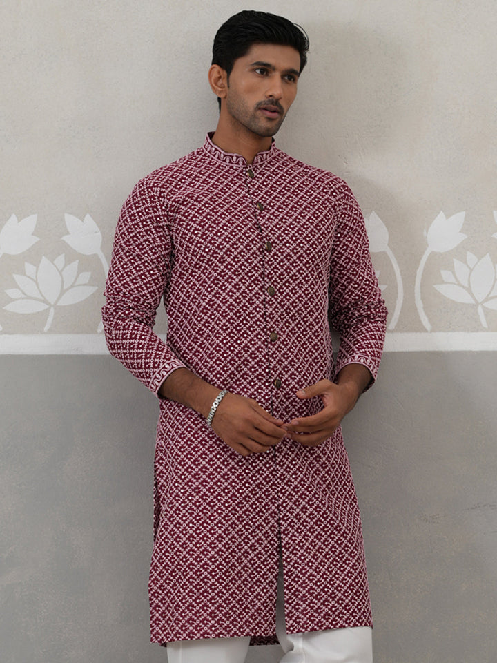 Sequin Chikankari Front Open Kurta.