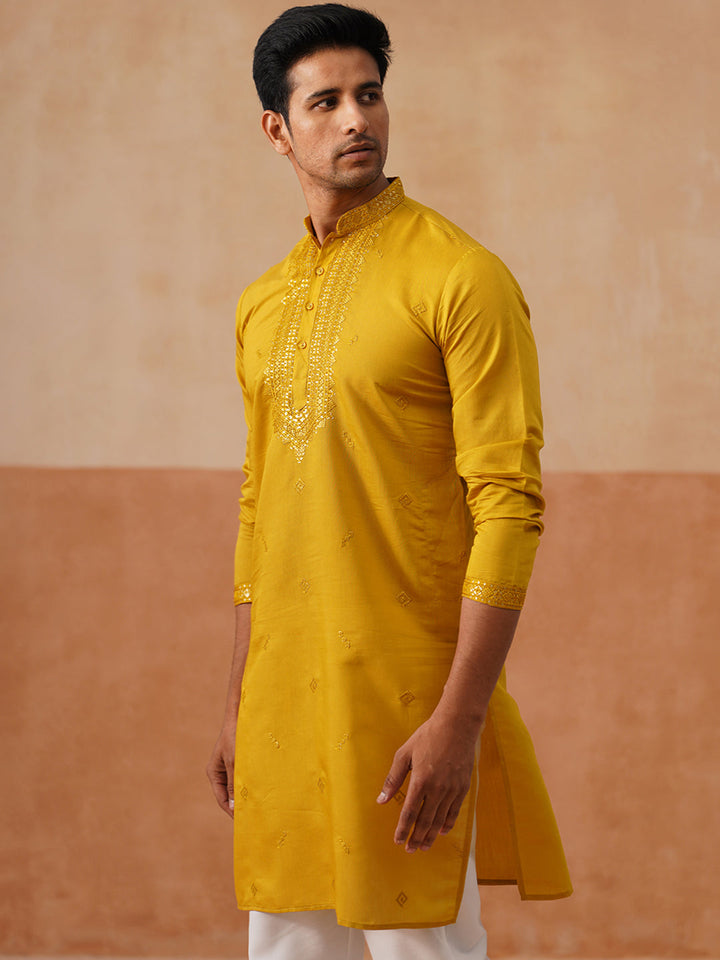 Cotton Blend Embroidered Kurta