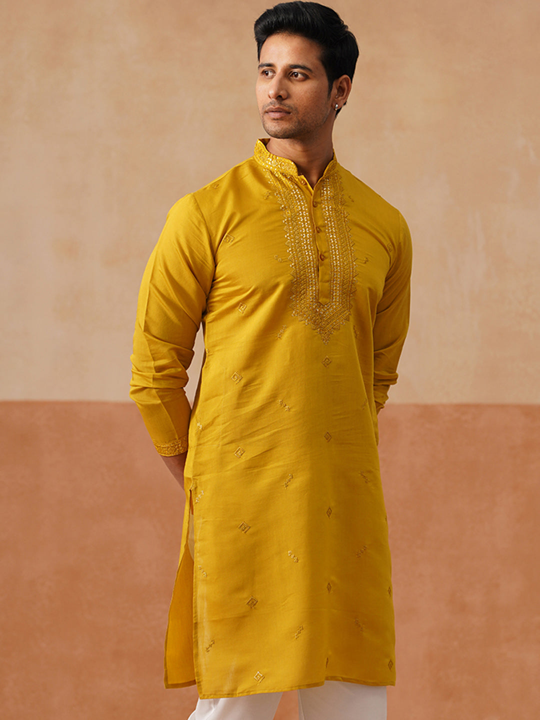 Cotton Blend Embroidered Kurta