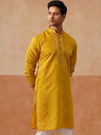 Cotton Blend Embroidered Kurta