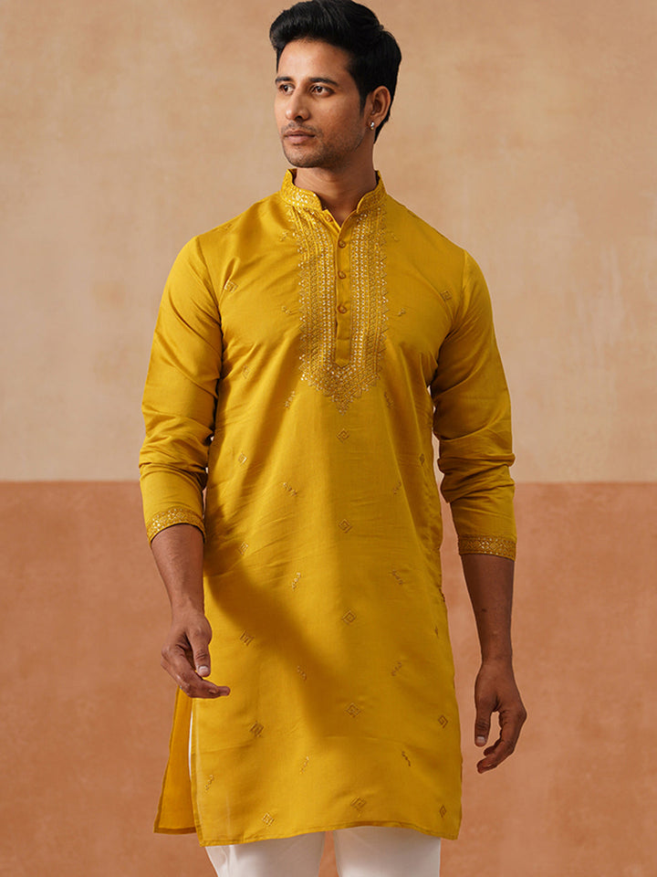 Cotton Blend Embroidered Kurta