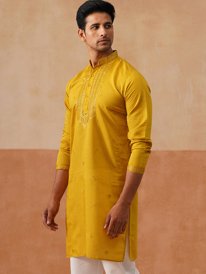 Cotton Blend Embroidered Kurta