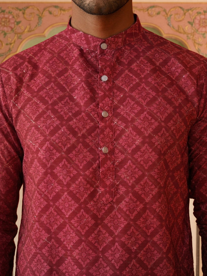 Maroon Ombre Printed Kurta For Men