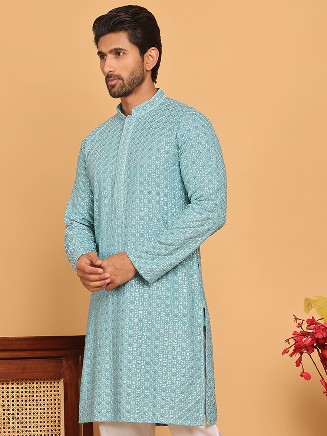 Viscose Sequins And Embroidered Kurtas For Men