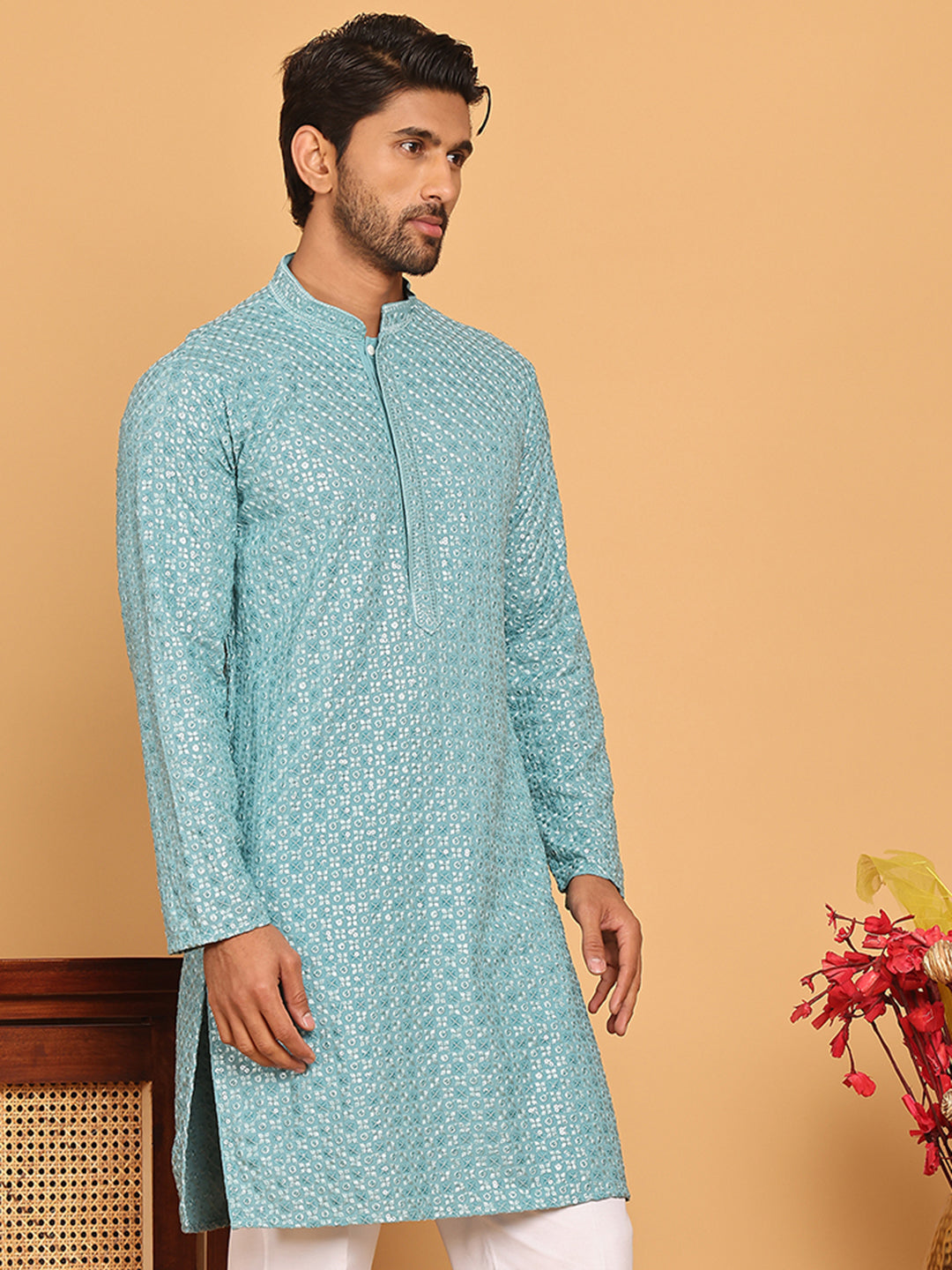 Viscose Sequins And Embroidered Kurtas For Men