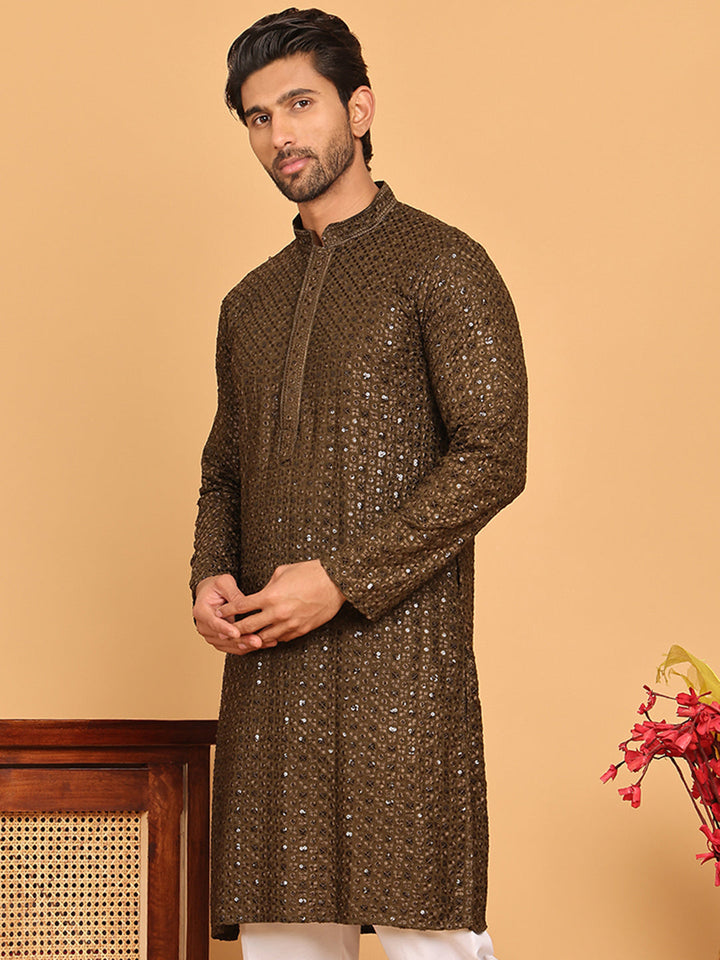 Viscose Sequins And Embroidered Kurtas For Men