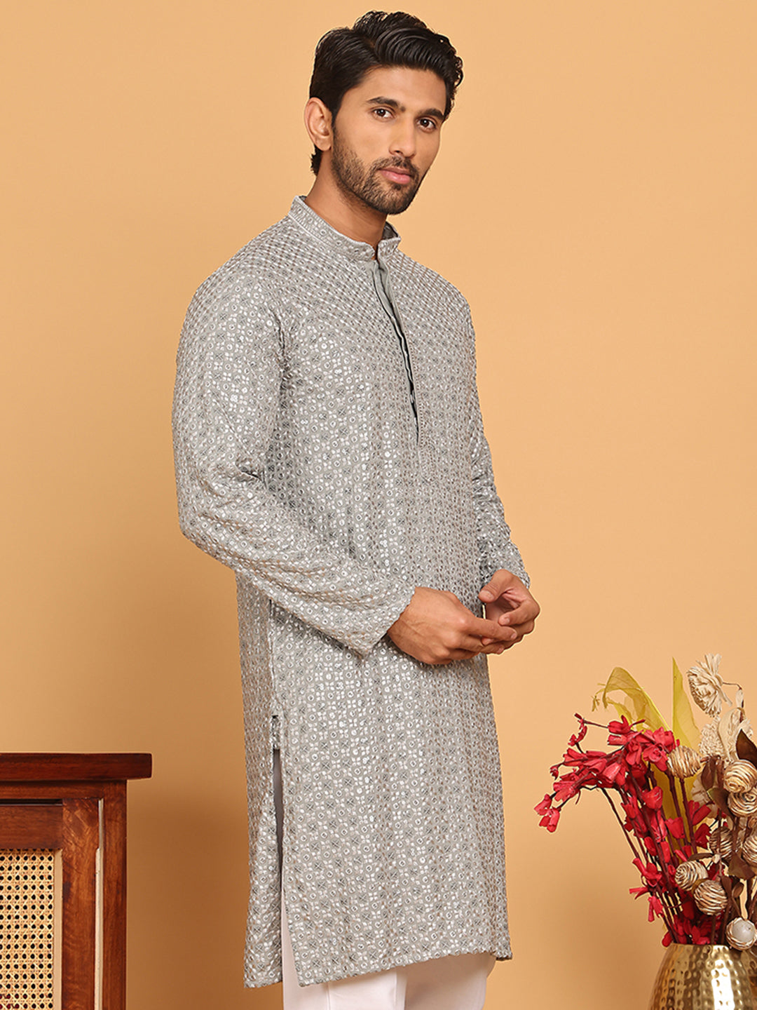 Viscose Sequins And Embroidered Kurtas For Men