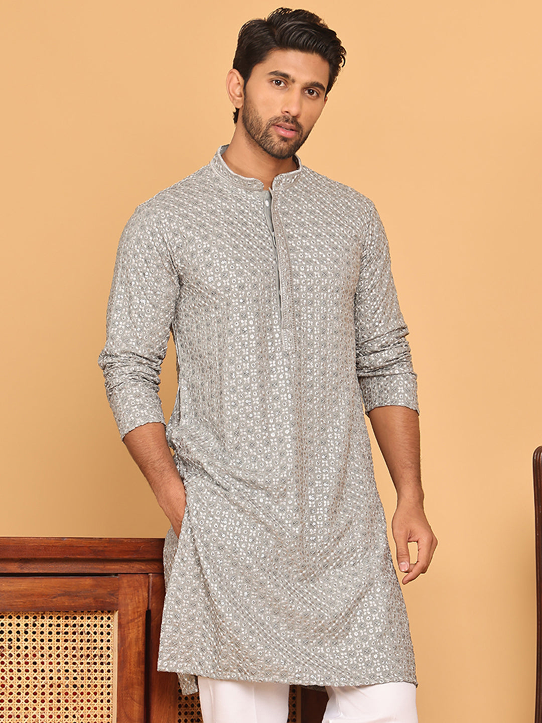 Viscose Sequins And Embroidered Kurtas For Men