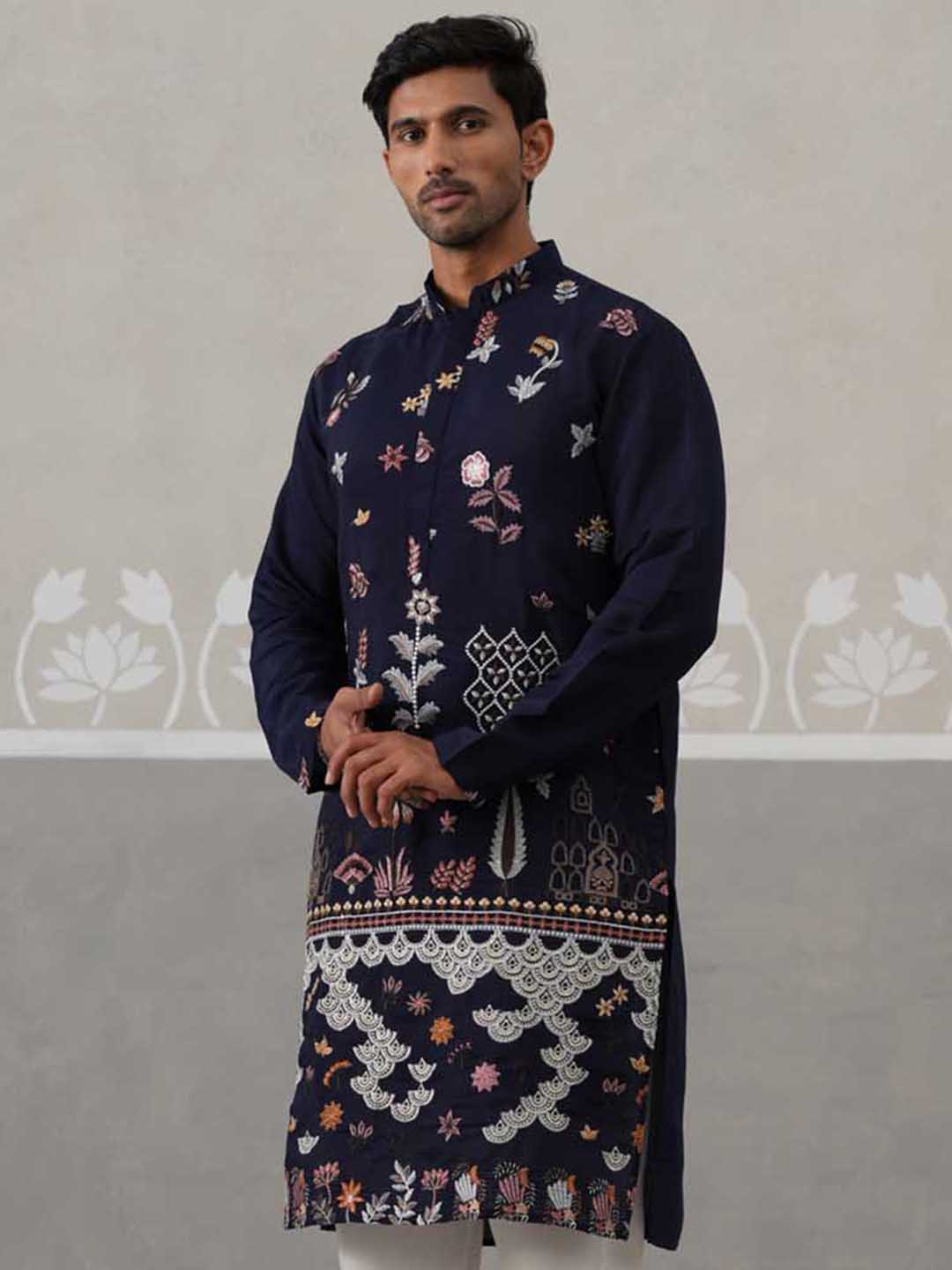Floral Embroidered And Sequins Kurta.