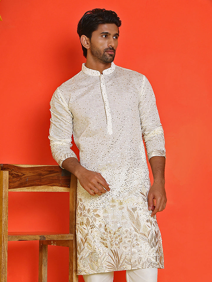 Embroidered And Sequins Silk Blend Kurtas.