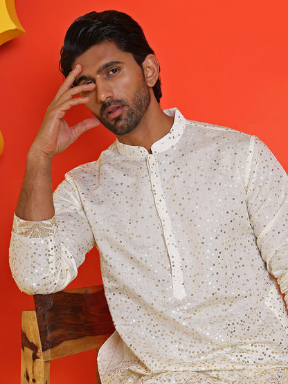 Embroidered And Sequins Silk Blend Kurtas.
