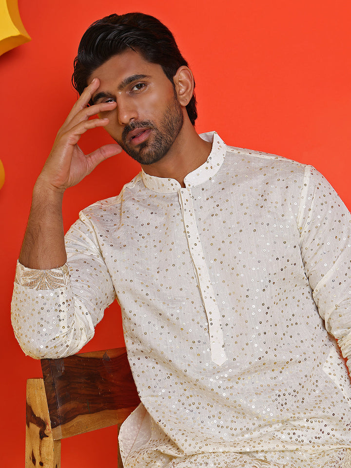 Embroidered And Sequins Silk Blend Kurtas.