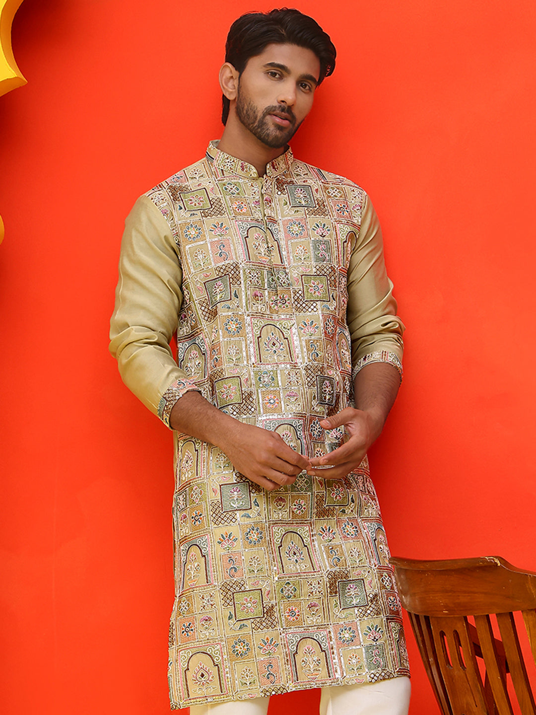 Embroidered Straight Kurtas For Men