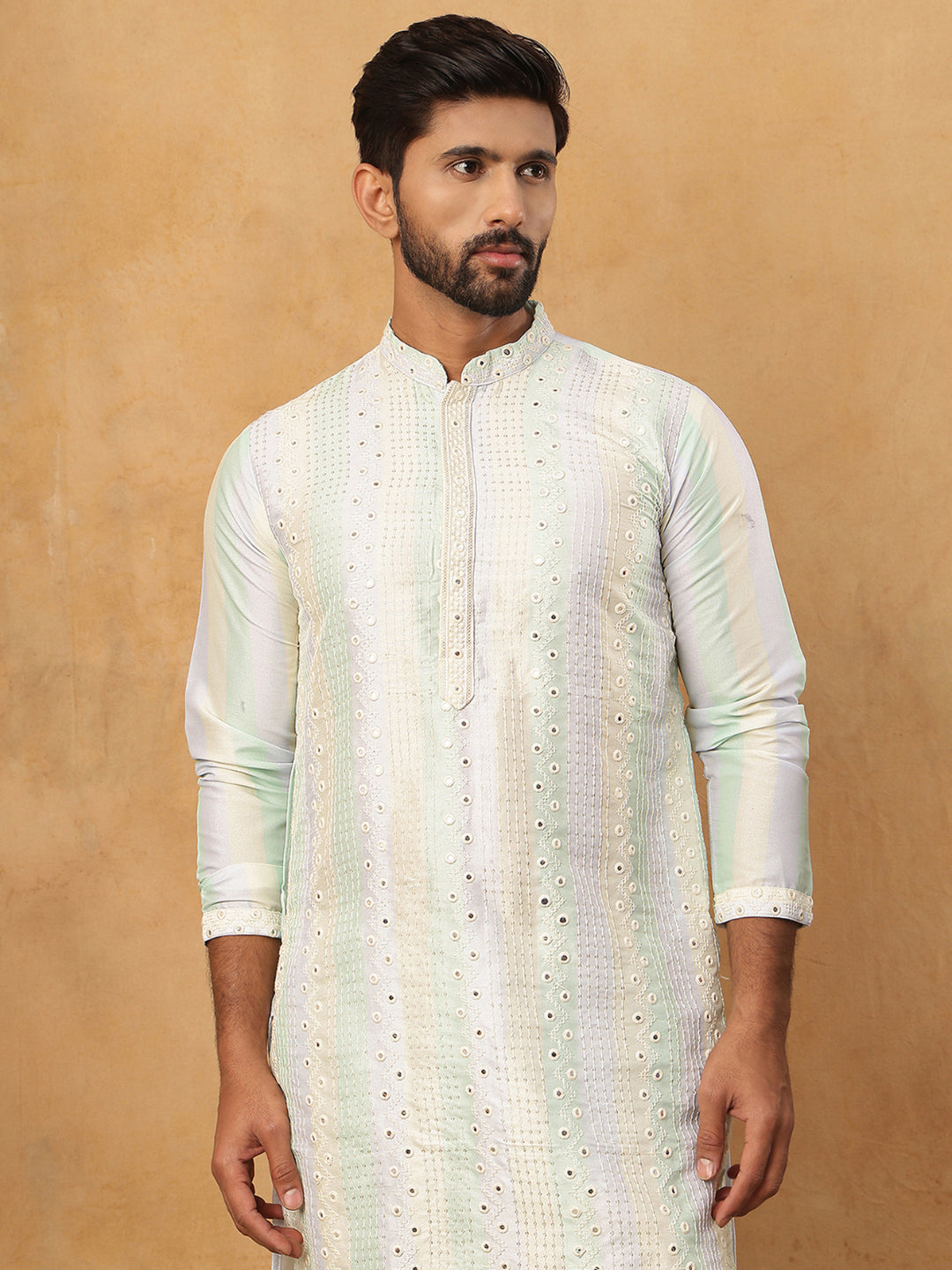 Embroidered And Mirror Work Straight Kurta For Men,
