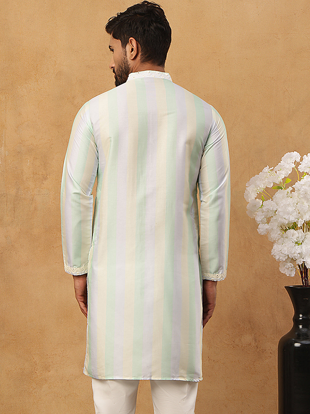 Embroidered And Mirror Work Straight Kurta For Men,