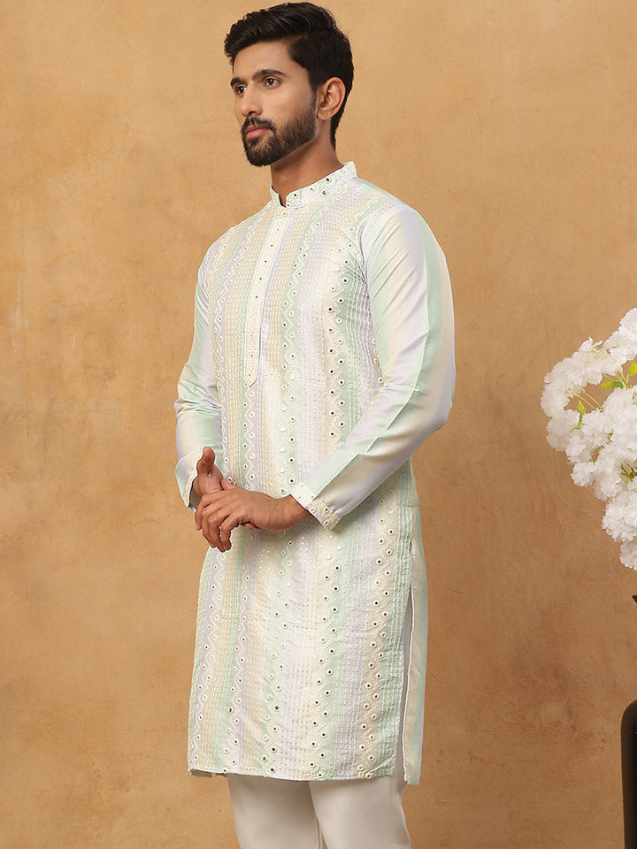 Embroidered And Mirror Work Straight Kurta For Men,