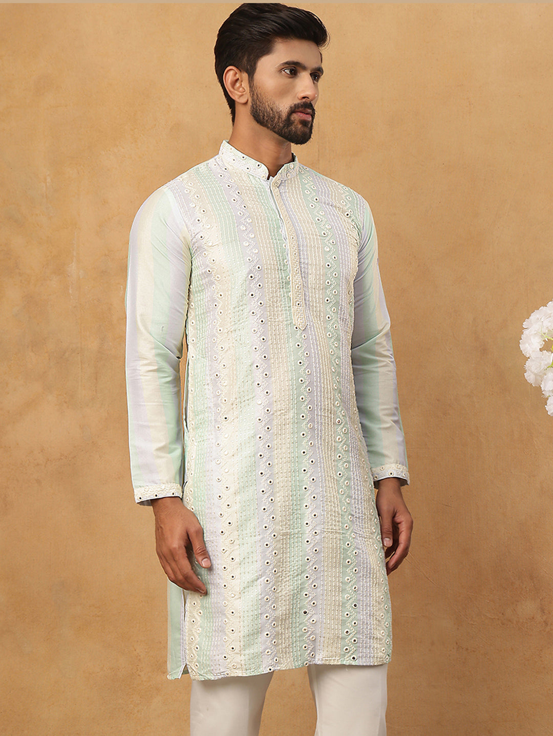 Embroidered And Mirror Work Straight Kurta For Men,