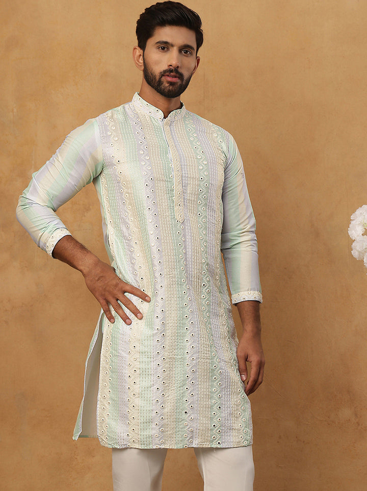 Embroidered And Mirror Work Straight Kurta For Men,