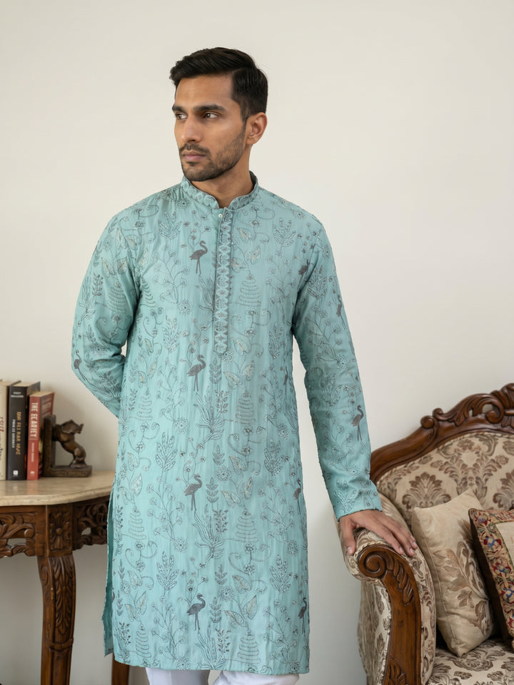 Embroidered Silk Blend Kurta For Men