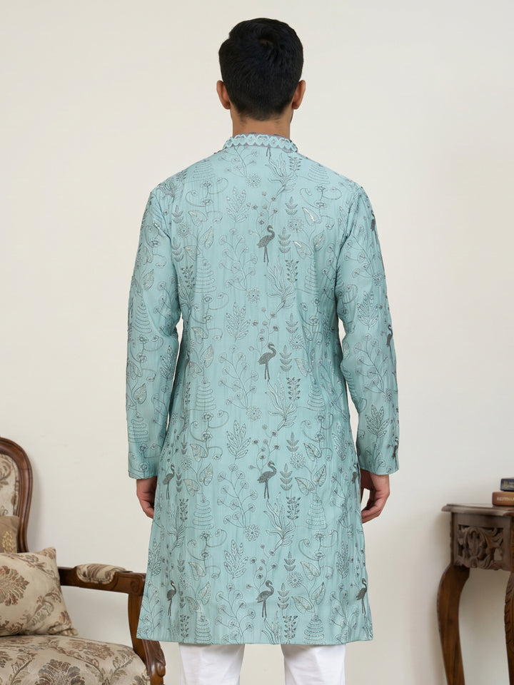 Embroidered Silk Blend Kurta For Men