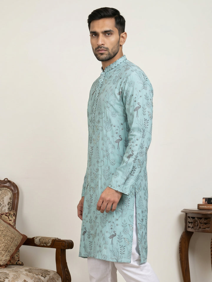 Embroidered Silk Blend Kurta For Men