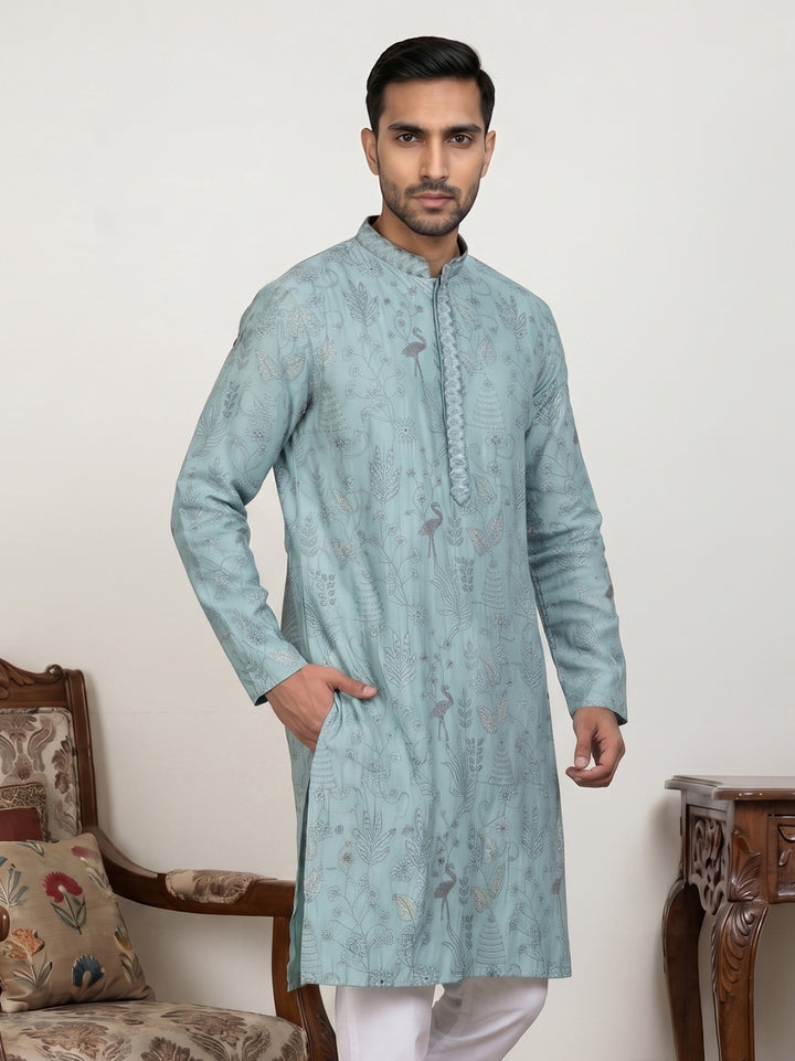 Embroidered Silk Blend Kurta For Men