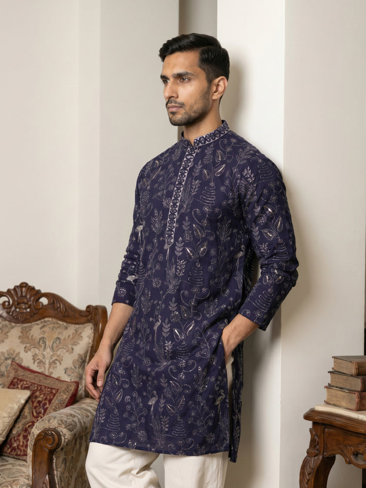 Embroidered Silk Blend Kurta For Men