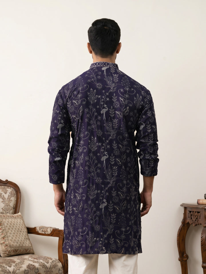 Embroidered Silk Blend Kurta For Men