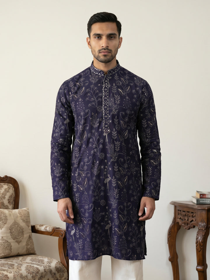 Embroidered Silk Blend Kurta For Men
