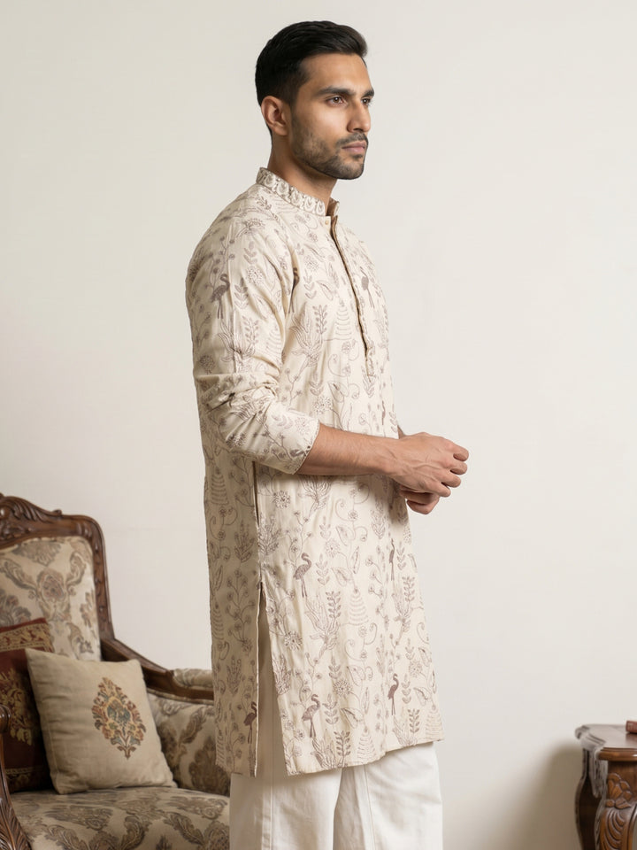 Embroidered Silk Blend Kurta For Men