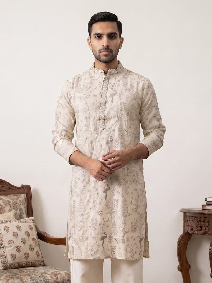 Embroidered Silk Blend Kurta For Men