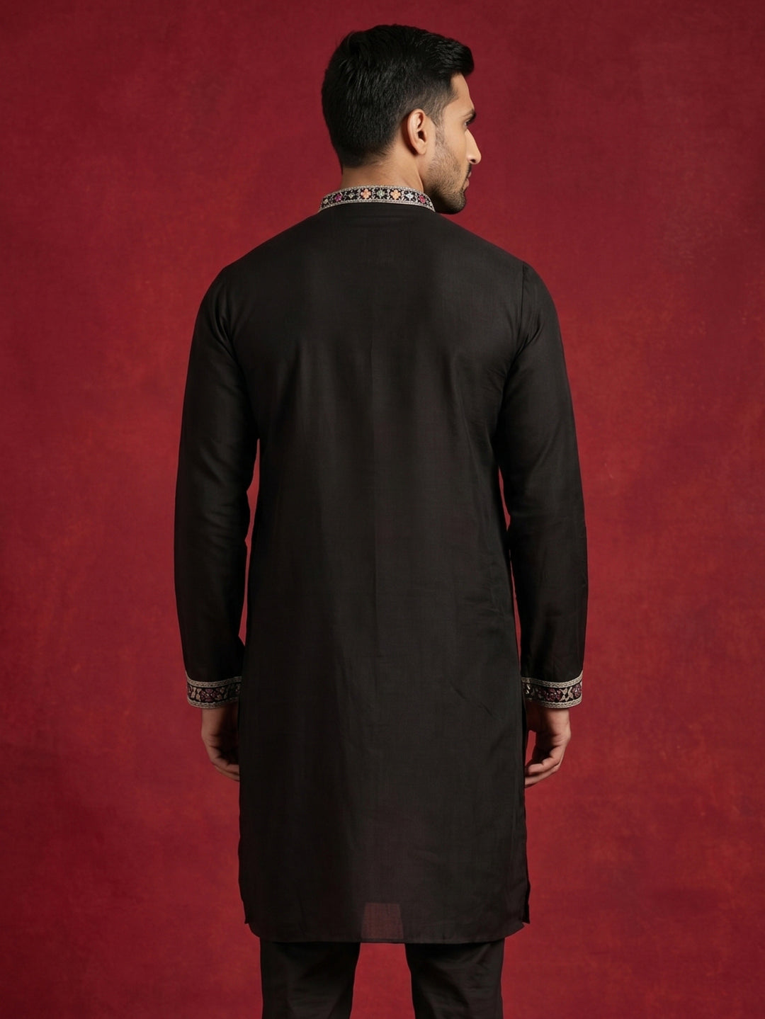 Silk Blend Kurta With Multicolor Embroidery