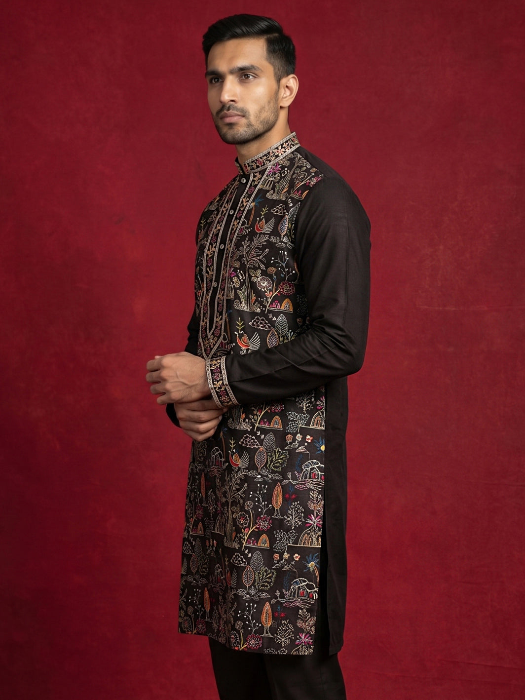 Silk Blend Kurta With Multicolor Embroidery