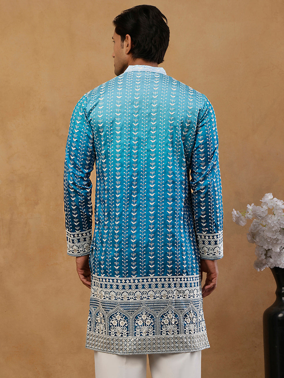 Designer Embroidery Silk Blend Kurta For Men