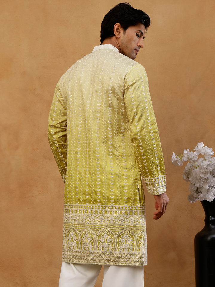 Designer Embroidery Silk Blend Kurta For Men