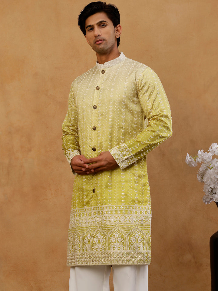 Designer Embroidery Silk Blend Kurta For Men