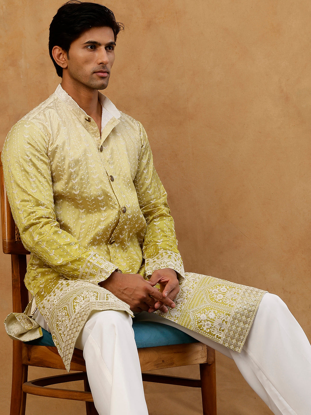 Designer Embroidery Silk Blend Kurta For Men