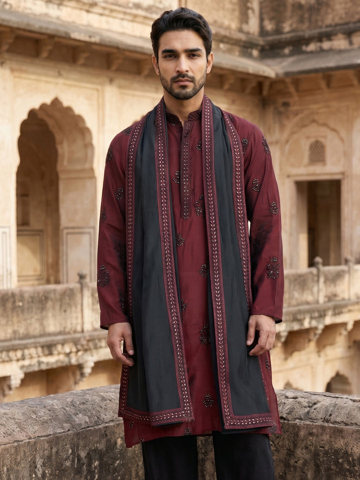 Embroidered &amp; Sequin Kurta With Dupatta