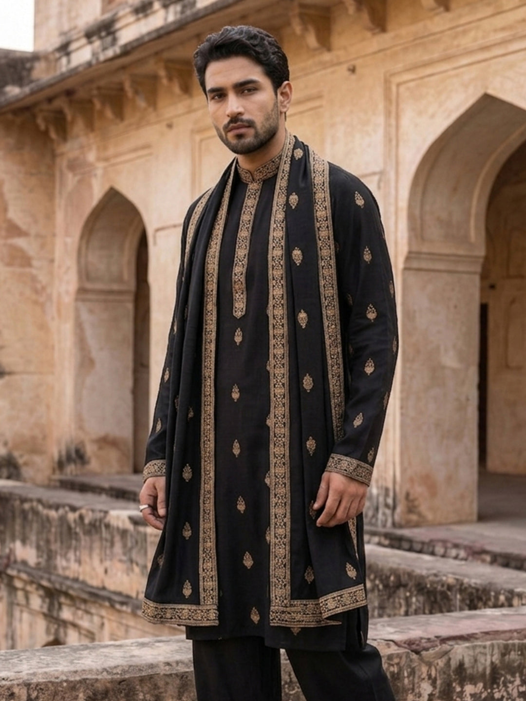 Silk Blend Embroidered Kurta